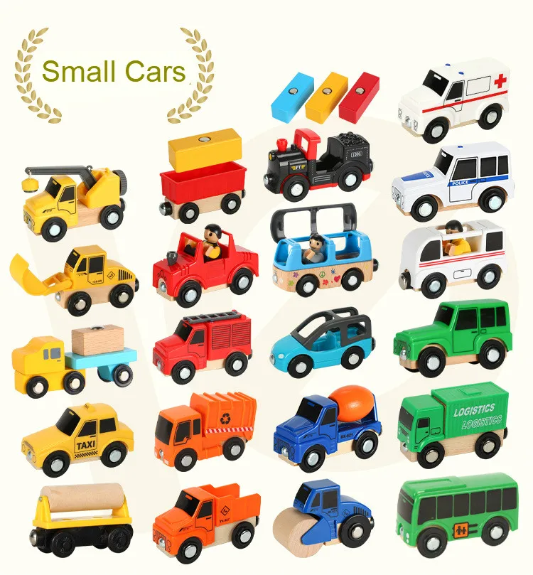 SAMOHTOY-tren magnético de madera para niños, helicóptero de vía férrea, coche, camión, accesorios, juguete para niños, pistas de Biro, regalos