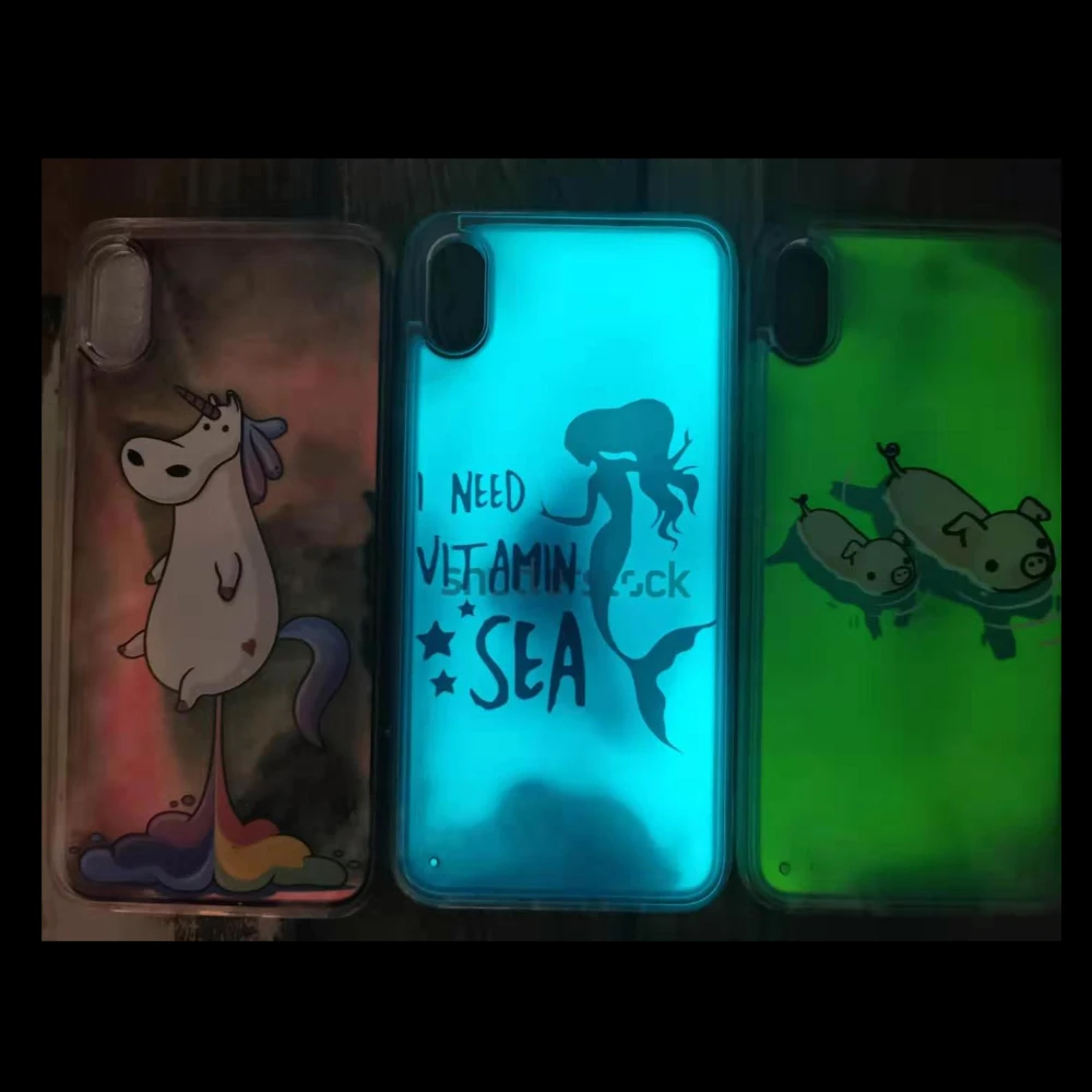 Luminous Neon Sand Liquid Quicksand Case For iPhone 11Pro XS Max X XR 8 7 6Plus Cartoon Mermaid unicorn Dynamic Phone Back Cover | Мобильные