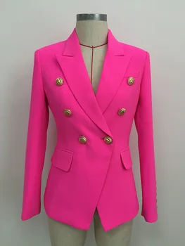 Free Shipping Neon Pink Double Breasted Blazers Women Plus Size 4XL 5XL High Quality Elegant Stylish High Street Outwear 1