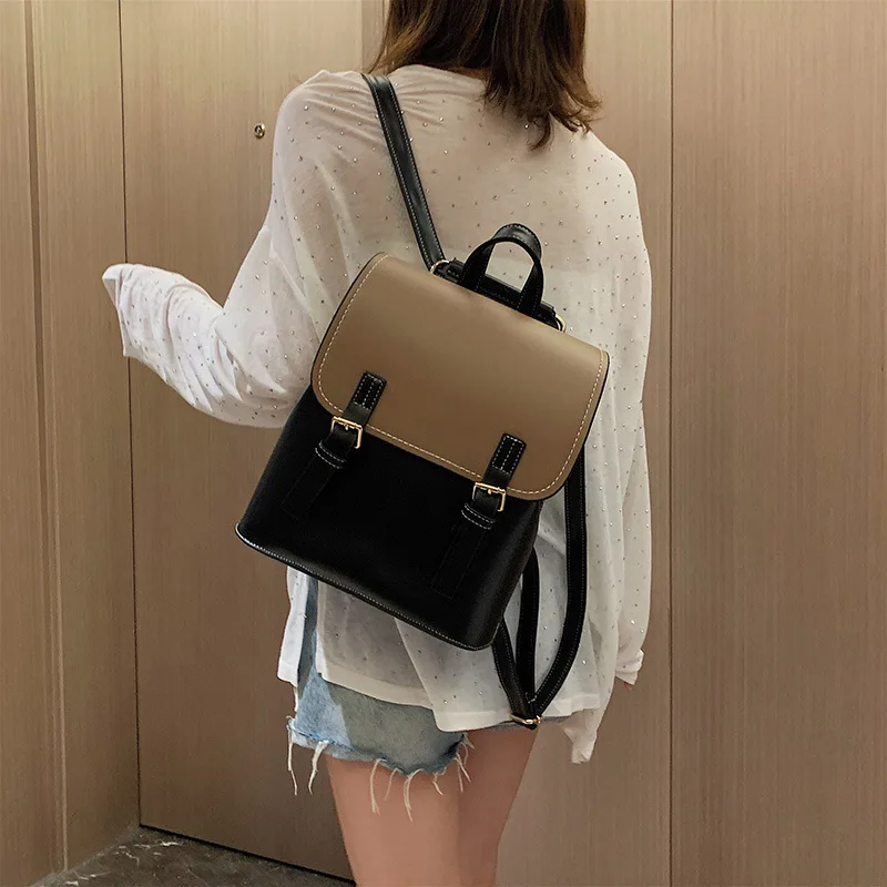 

Retro-colored double-shoulder bag women's 2019 new style fashionable students bag leisure and hand-held travelling women