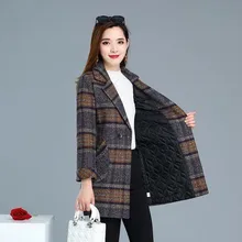 Chaqueta informal de mezcla de lana para mujer, gabardina a cuadros, elegante, gruesa, talla grande 5XL, abrigo de lana de longitud media