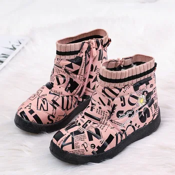 

2020 New Winter Boots Children's Shoes fur plush Warm Mid Shoes Waterproof Printing Snow Boots High Quality Boys Girl Boots