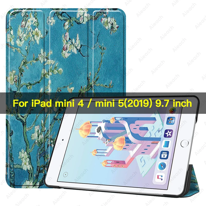 Чехол для iPad mini 5,, 7,9 дюймов, из искусственной кожи, трехслойная подставка, автоматический режим сна, пробуждение, Умный Магнитный чехол для iPad mini 4, чехол, Funda - Цвет: Apricot flower