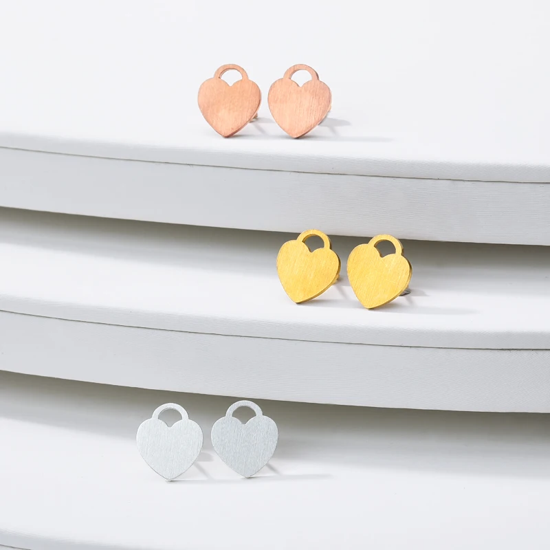 

Small Heart Shape Lock Earrings For Women Charms Love Jewelry Stainless Steel Wedding Stud Earrings Girlfriend Gifts Bijoux Bff