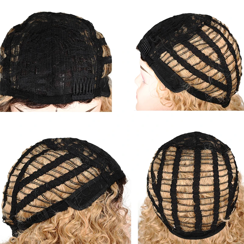 Ombre Blonde Curly Wig For Women Brown Roots Long Curly Hair Wig Heat Resistant Fiber Synthetic Cosplay Wig Blonde Msglamor