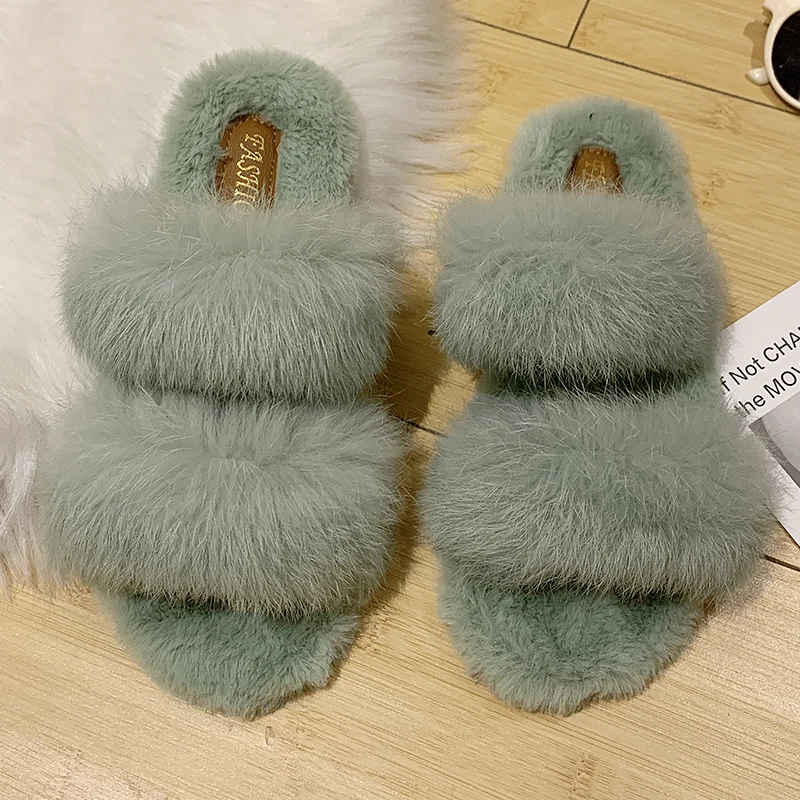 Nieuwe Straat Effen Twee Band Dames Minimalistische Pluizige Pantoffels  Winter Slaapkamer Meisjes Pluche Schoenen Mode Huis Vrouwen Bont  Slippers|Slippers| - AliExpress