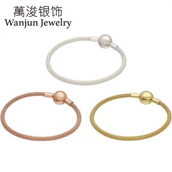 

Wanjun Jewelry 100% 925 Silver Bangles Have Pan Logo Wire Braided Suitable DIY Charm Bracelets