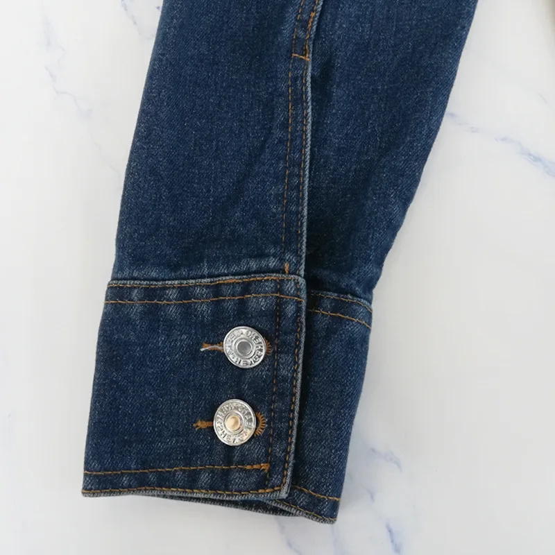 new contrast color striped patchwork denim suit female lapel long sleeve irregular loose coat