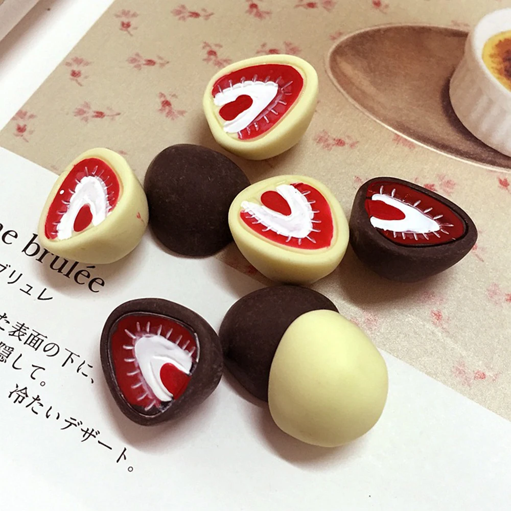 

10pcs/lot 16*15MM Resin 3d Strawberry Chocolate food play DIY Crafts simulation Decoration Accessories