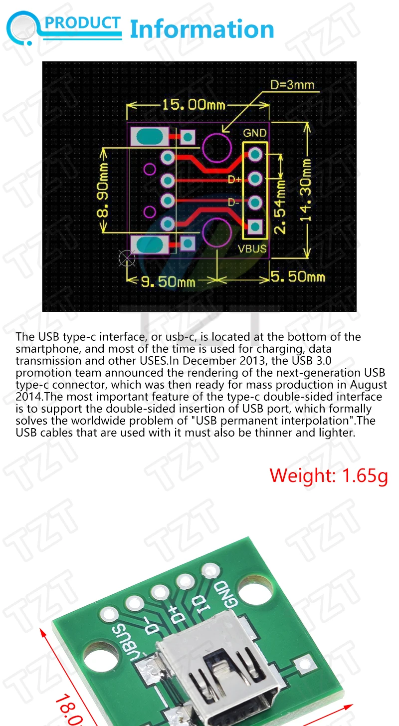 5PCS USB Stecker/MINI MICRO USB zu DIP Adapter buchse 2,54 Stecker B Typ-C USB 2,0 3,0 Weibliche PCB Konverter – Detail 3