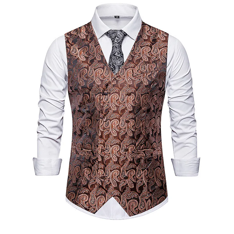 HuLooXuJi Men's Classic Suits Vests Party Wedding Formal Dress Business Waistcoat Floral Jacquard Vests US Size:S-2XL