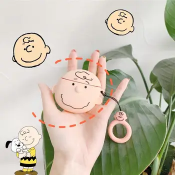 

Cute Cartoon Charlie Brown Silicone Headphones Case Box For Apple Wireless bluetooth headset Airpods 1 2 pro Protection Cover
