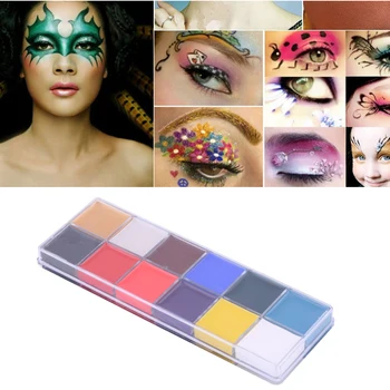 

12-Color Halloween Face Body Painting Pigment Set with 30pcs Waterproof Scar Tattoo Stickers Halloween Cosplay Painting Pigment