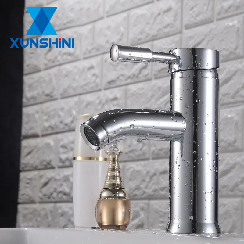 XUNSHINI Basin Faucet Bathroom Taps Sink Single Handle Hole Deck Wash Hot Cold Mixer Tap Crane | Обустройство дома