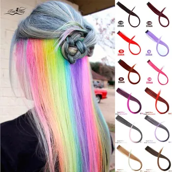 

DIANQI reta grampo de cabelo em uma parte extensões de cabelo destaque arco-íris cabelo raia cor sintética cor-de-rosa fio