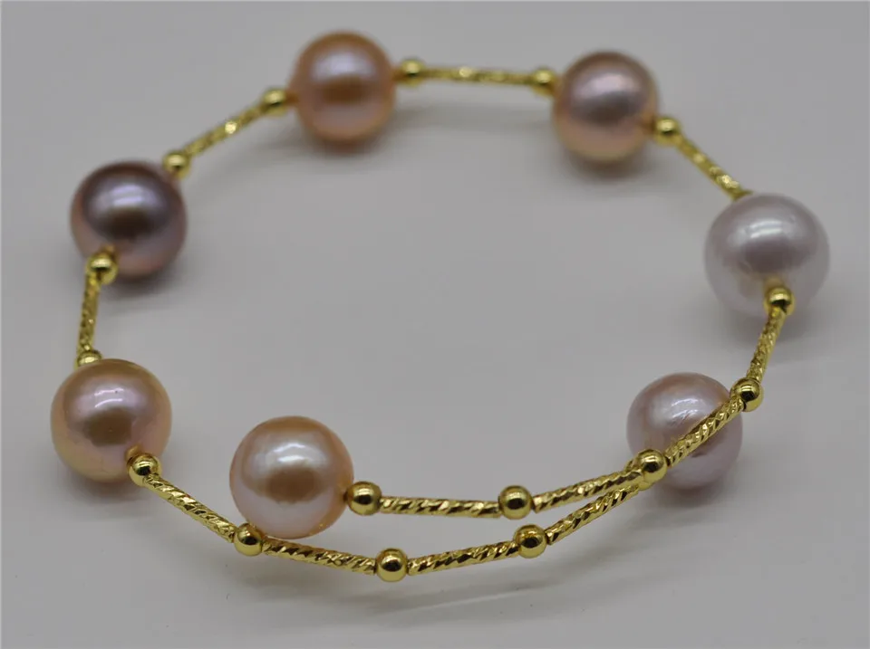 

HABITOO 14k Filled Gold Fresh Water Edison Baroque 7 Pearls Adjustable Bangle Bracelet Bangle Jewelry Bracelets for Women Gift