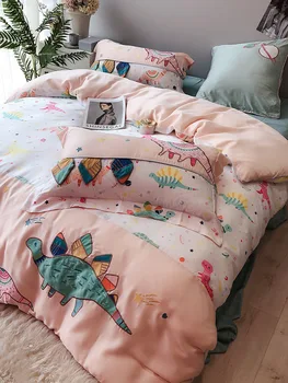 

60 Tencel Spring and Summer New Style Double-Sided Lenzing Tencel Four-piece Set Cute Jurassic Dinosaur Viscose Sheet Quilt Cove