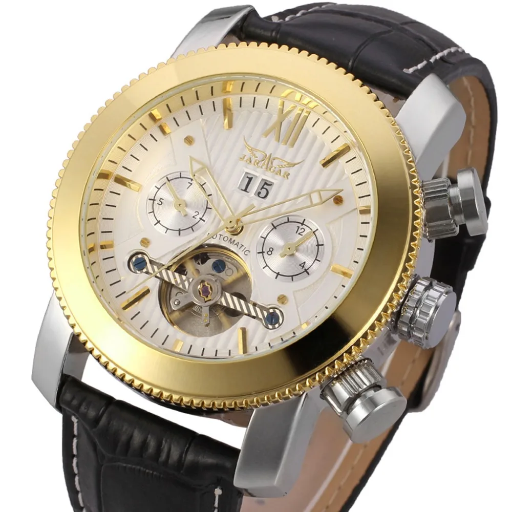 JARAGAR Tourbillon, мужские часы, натуральная кожа, наручные часы, авто-дата, механические часы, мужские часы, модные мужские часы, подарки