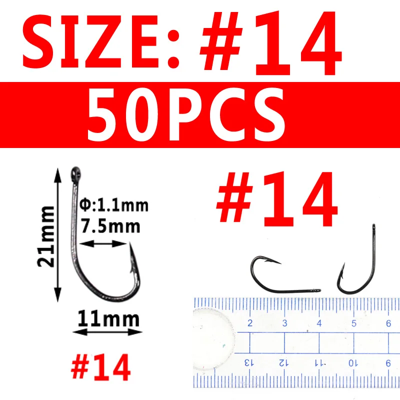 50/25 шт. с высоким содержанием углерода Сталь обратный рыболовный крючок Nmyph Fly Sabiki рог/ловля карпа/морская Мормышка приманки рыболовные крючки из черного никеля - Цвет: size14 50pcs