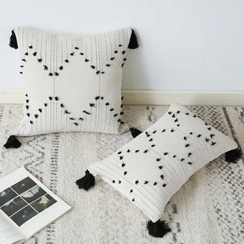 

Woven Moroccan Style cushion cover 45X45cm Lumbar Pillow cover 30X50 White Black Simple Geometric for Home decoration Sofa Bed