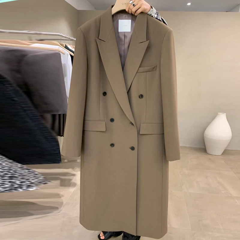 

Temperament High Quality Women's Suit Jacket New Autumn and Winter Double-breasted Long Ladies Suit Blazer Fashion Coat Female
