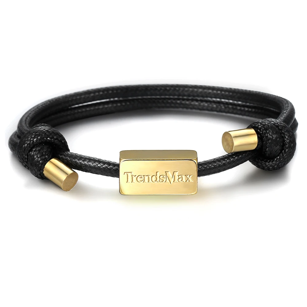 Trendsmax, регулируемый кожаный браслет для мужчин и женщин, настраиваемый гравировальный браслет из нержавеющей стали, повседневный персонализированный браслет TBL009 - Окраска металла: Trendsmax logo