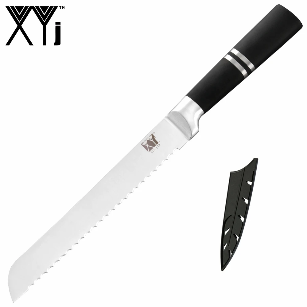 XYj 7 шт. набор ножей из нержавеющей стали 8 ''подставка для ножей Нескользящая черная ручка нож шеф-повара кухонный инструмент приспособление для дома Полный нож Тан - Цвет: G.8 bread knife