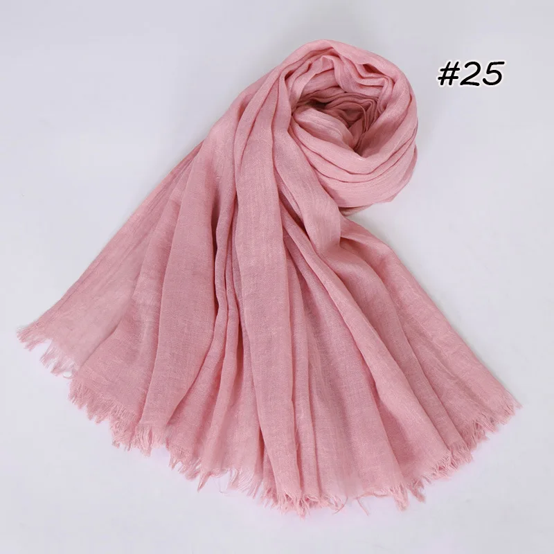 Новинка хит хлопок лен женский мохнатый шарф Высокое качество Мусульманский Исламский сплошной цвет длинный хиджаб шарф платок обертывания 120*190 см - Цвет: SC021-7-25