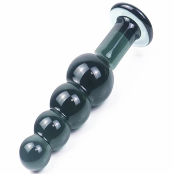 Black large artificial Pyrex Glass dick crystal dildo penis Anal Beads big ball butt plug masturbate adult sex toy for women men 5