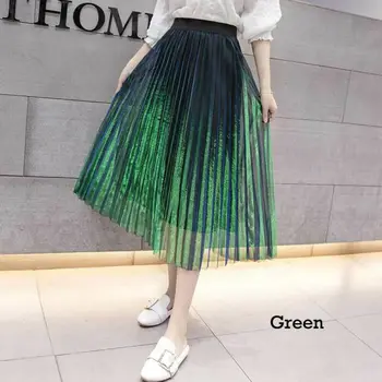 

Spring Summer Women's A-Line Skirt Gradient mesh skirts elegant Pleated skirt