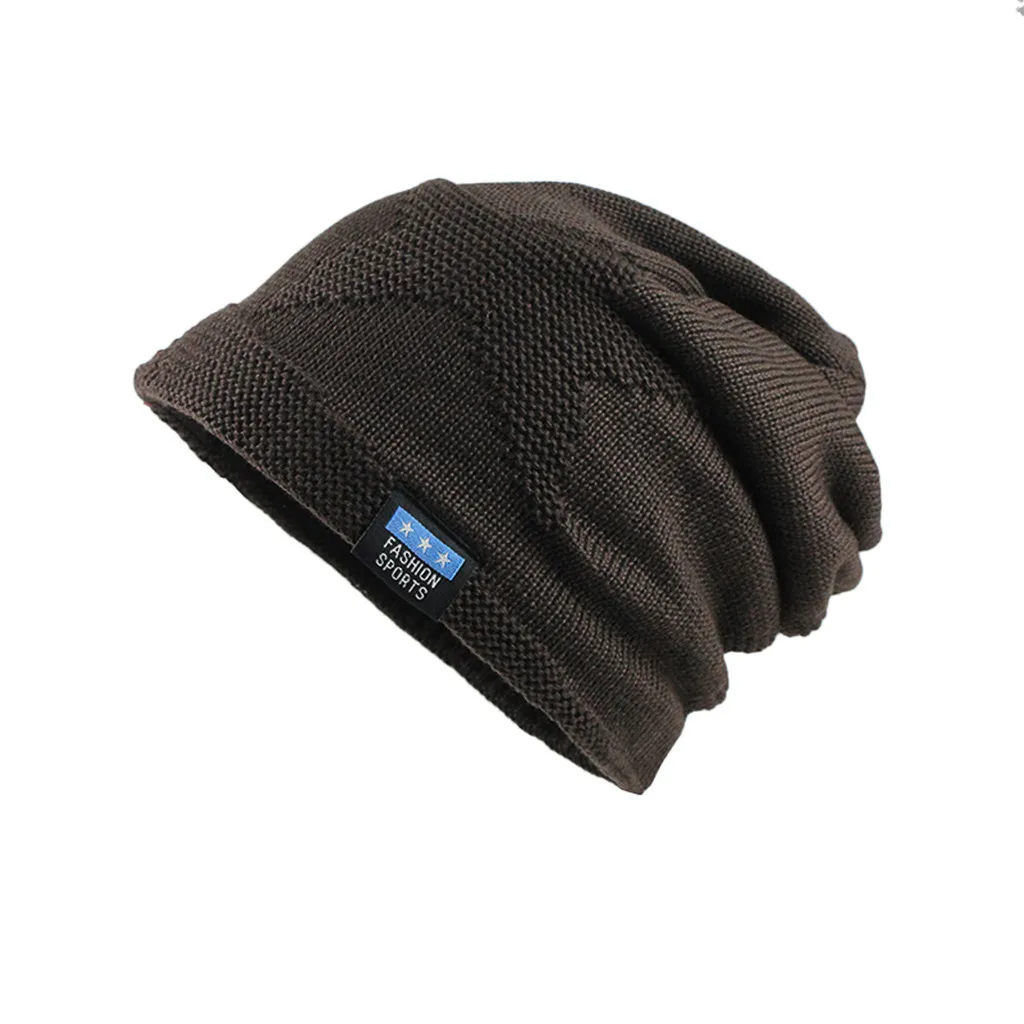 Коричневый Вязанная мужская шапка Skullies Beanies, шарф, шапка для мужчин плюс Gorras Bonnet, теплые шерстяные толстые зимние головные уборы для мужчин и женщин, Шапка-бини T2 - Цвет: Коричневый