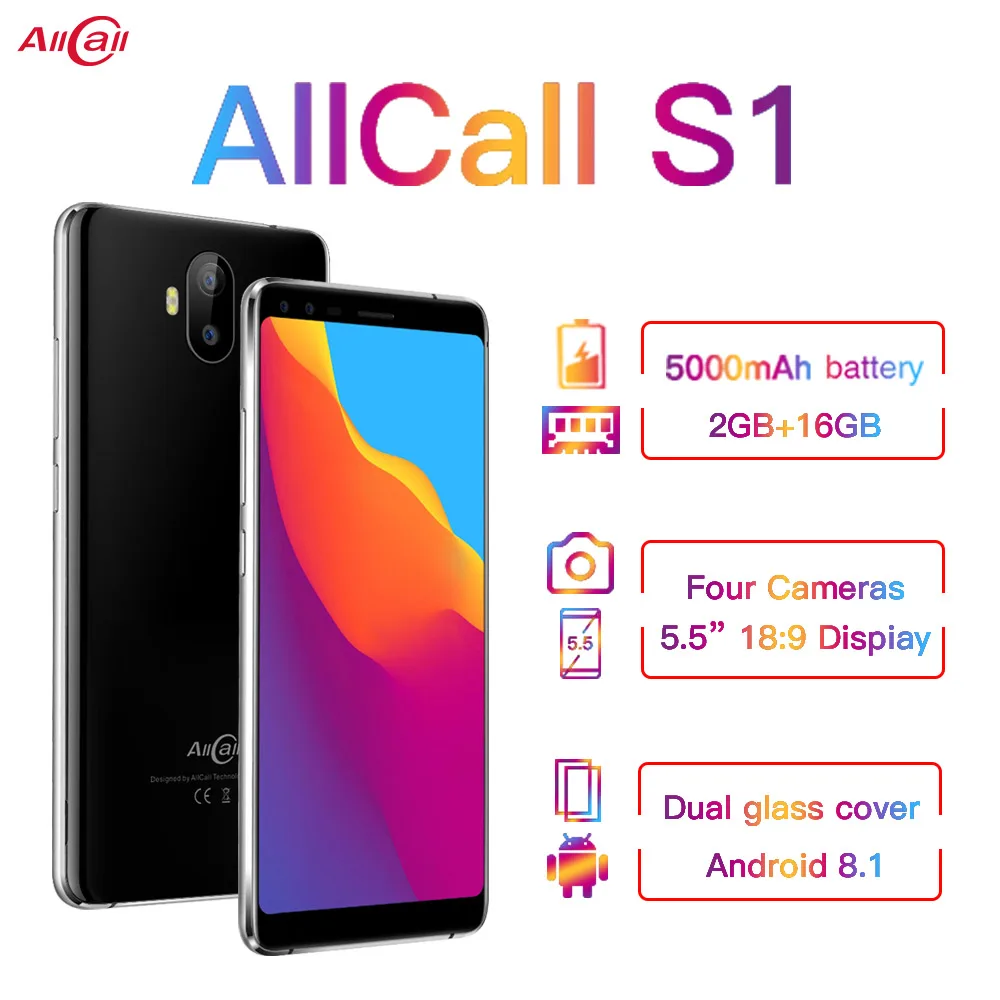 Allcall S1 5000 мА/ч 3G смартфон MTK6580 4 ядра 2 Гб оперативной памяти 16 встроенной Android 8 1 18:9 5