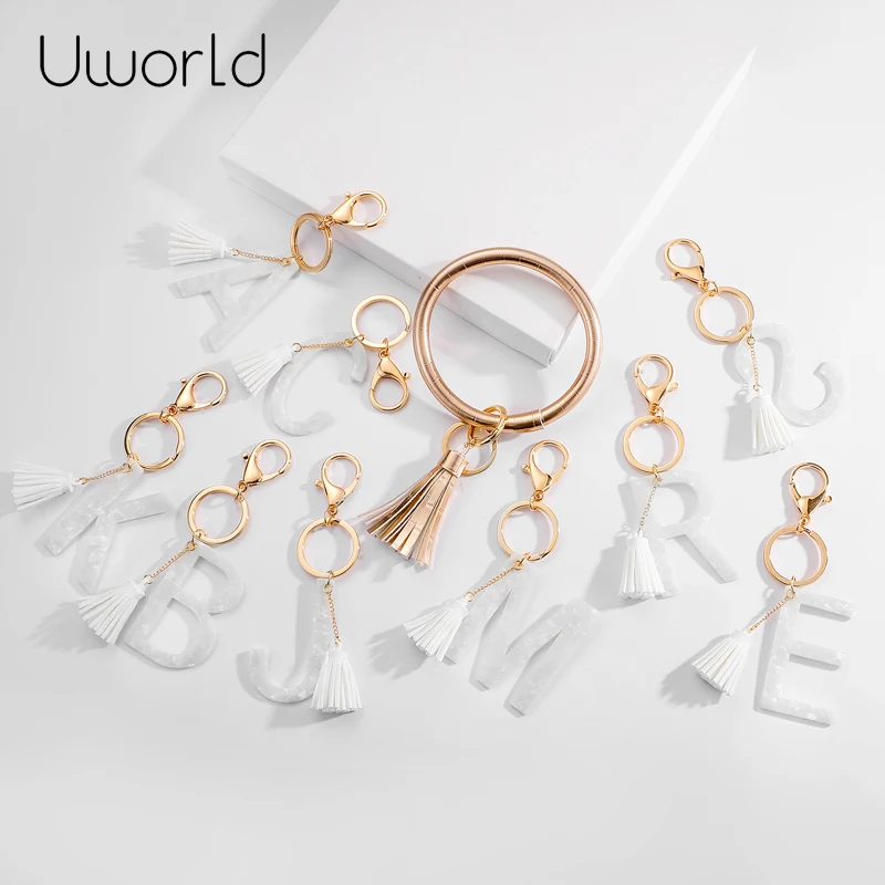 INS Hot Sale White Acetate Alphabet S Pendant Wristlet Tassel Charm Keychain Bracelet Bangle Women Bag Buckle Girls Accessory | Украшения и