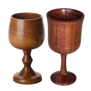

1pc Natural Spruce Wine Cup Original Handmade Environmental Classical Wine Glass Round Red Wine Solid Wood Cup Goblet Drop AA