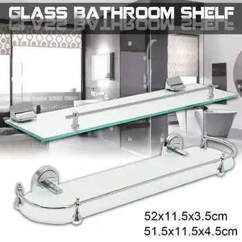 

52cm Bathroom Glass Bath Shower Shelf Holder Organizer Single Layer Modern Style Glass Bathroom Shelves