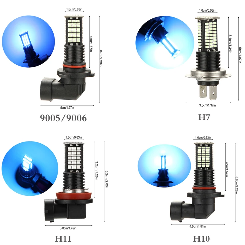 2 шт. H7 H11 H10 9005 9006 светодиодный Замена лампы 3014SMD 3200LM 8000K Габаритные огни DRL Противотуманные фары лампы