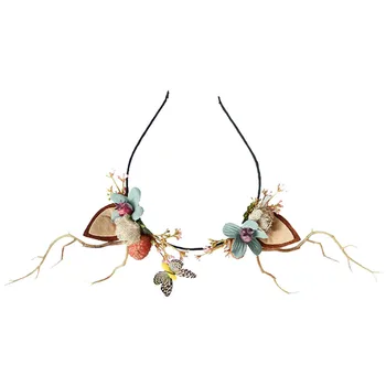 

Christmas Antlers Headband Glowing Elk Hair Hoop Cat Ears Berry Hairpin