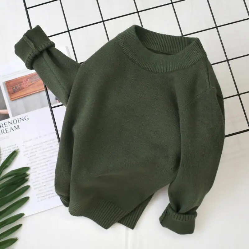 army green Осенне-зимняя одежда для маленьких детей; пуловер для мальчиков и девочек; свитер с длинными рукавами и круглым вырезом; детские вязаные свитера; топы; JW5023A - Цвет: army green