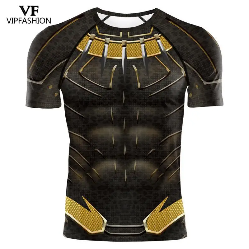 VIP FASHION Black Panther Costume Boy Adult Men 3D printed Superhero Raglan Sleeves Compression Shirts Tops For Male