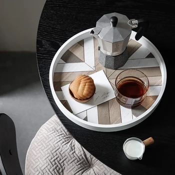 

handmade elegant European geometry round wooden serving trays