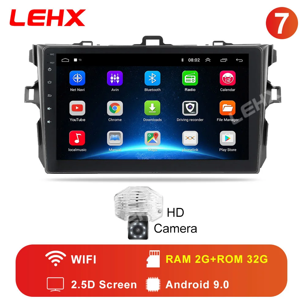 LE932-CAM LEHX 2Din android 9,0 Автомобиль Радио мультимедийный плеер para Защитные чехлы для сидений, сшитые специально для Toyota Corolla E140/150/2006-2013, 2 din - Цвет: LE932-CAM
