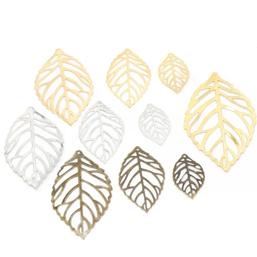 

100pcs Craft Hollow Gold Charm Leaves Pendant Jewelry Accessories Filigree Jewelry Making For Earring Pendant