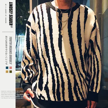 

Lindsey Seader Mens Sweaters Pullover Knit Sweater Tree Pattern Zebra-stripe Orange Cotton Warm Winter Inside Outwear Sweater
