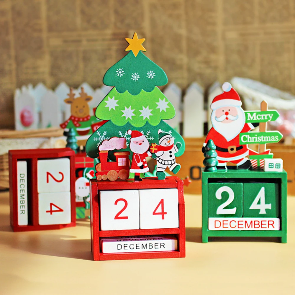 

Wooden Christmas Advent Countdown Calendar With Painted Blocks Holiday Home Ornament Decor Santa Claus Snowman Reindeer Pattern