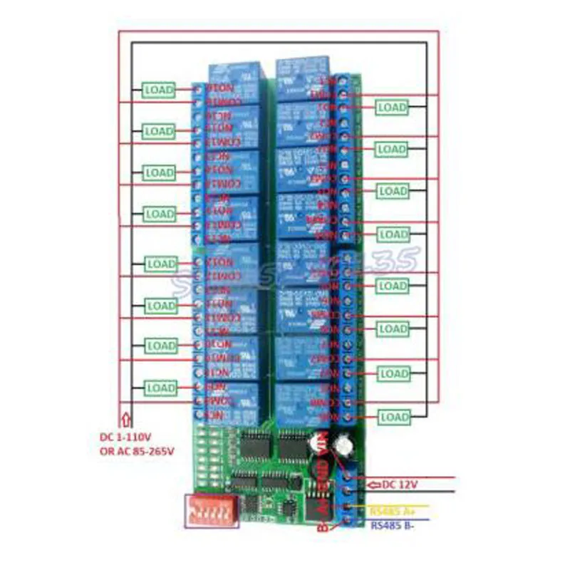 16 каналов DC 12V RS 485 Modbus RTU релейная плата RS485 Bus пульт дистанционного управления для