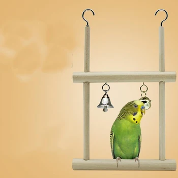 

Double Grid Pet Bird Parrot Toys Wooden Stand Ladders Climber Bird Playground Toy Swing Bird Cage Hanging Chew Toys for Birds