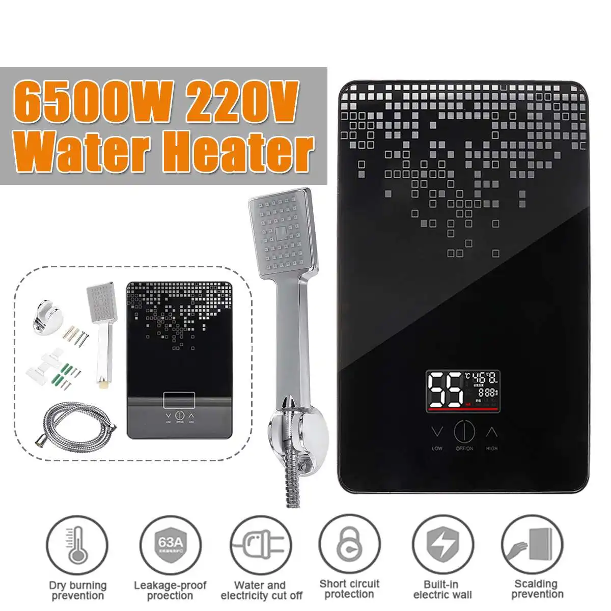 Chauffe-eau électrique 6500 W 220 V sans réservoir instantané pour salle de bain, ensemble de douche sans réservoir, thermostat sûr et intelligent, automatique_voghion.com