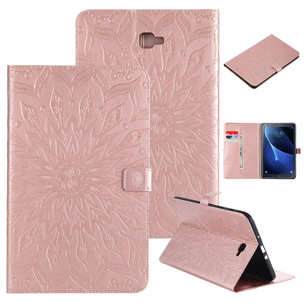 Flip Stand Case for Samsung Galaxy Tab A 10.1 Inch T580 T585 PU Leather Sun Flower Embossing Shockproof Protective Tablet Cover |