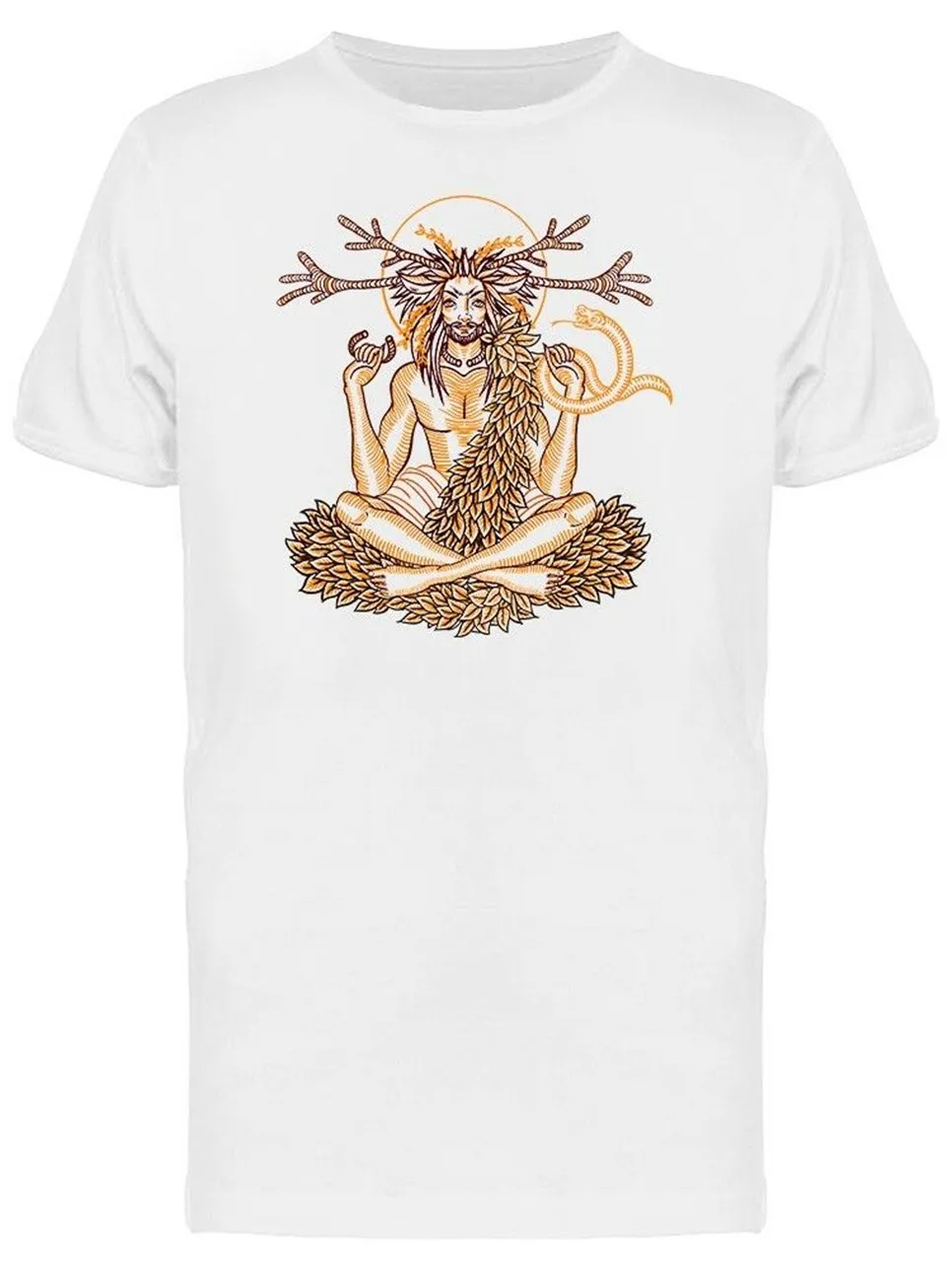 Wicca Бога Cernunnos и змею Мужская футболка картину происшедшего печатных