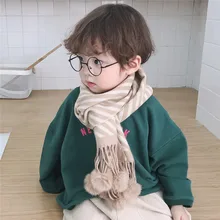Jeseca зимний шарф для мальчиков, модная одежда для девочек полосатые кашемировые шарфы японский Kawaii детские, утолщенные теплые, с круглой горловиной, подарок